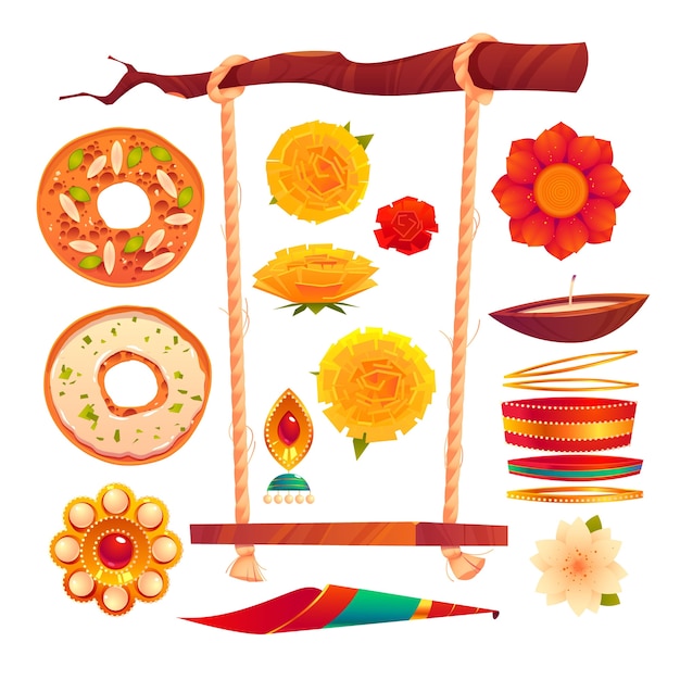 Free vector flat teej festival elements collection