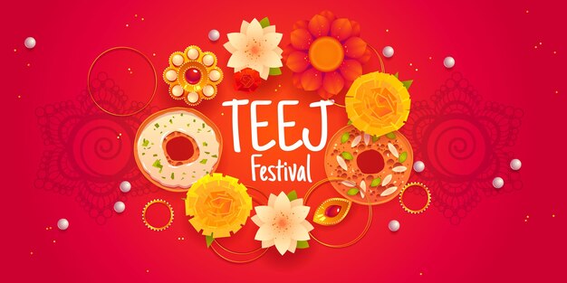 Flat teej festival horizontal banner template