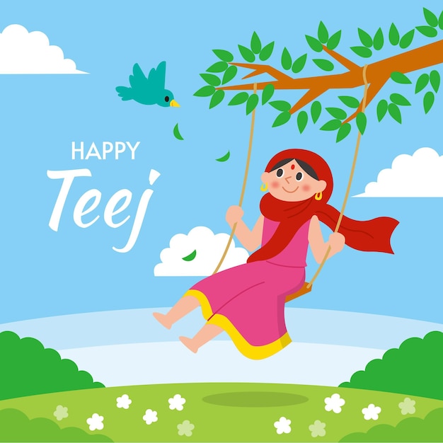 Бесплатное векторное изображение Плоская иллюстрация фестиваля teej