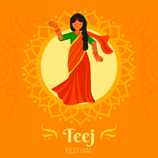 Flat teej festival illustration