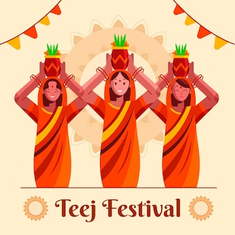 Flat teej festival illustration