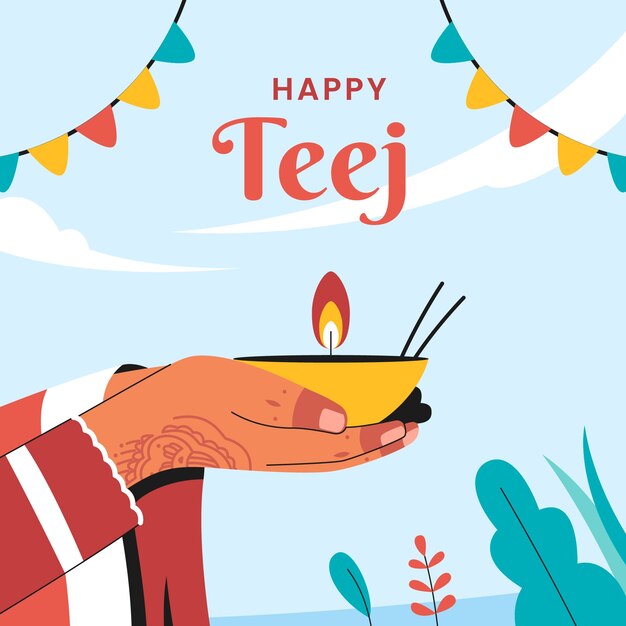 Flat teej illustration with hands holding candle