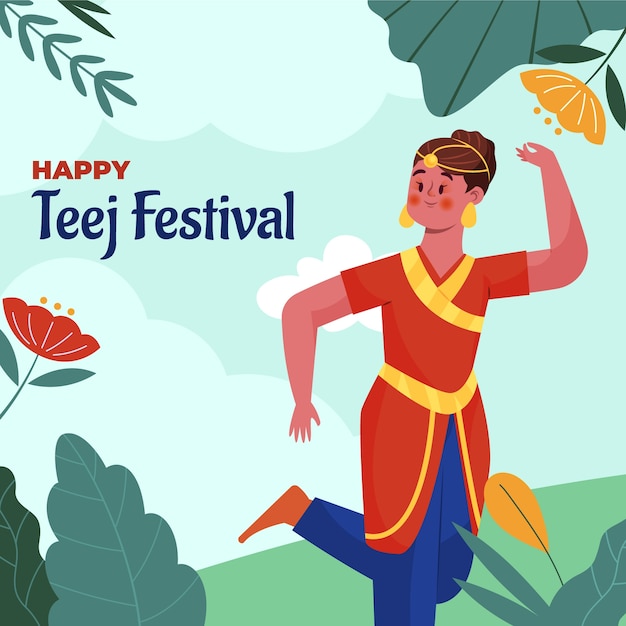 Flat teej illustration with woman dancing