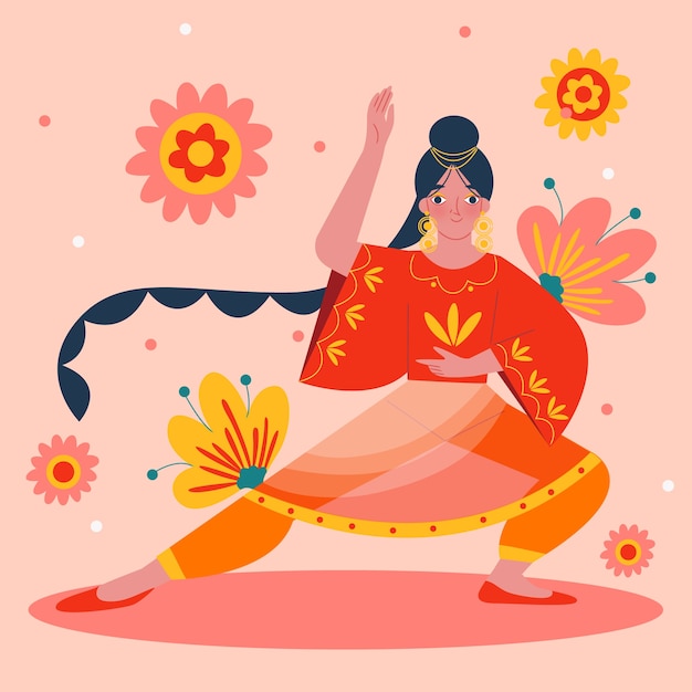 Бесплатное векторное изображение Плоская иллюстрация teej с танцующей женщиной