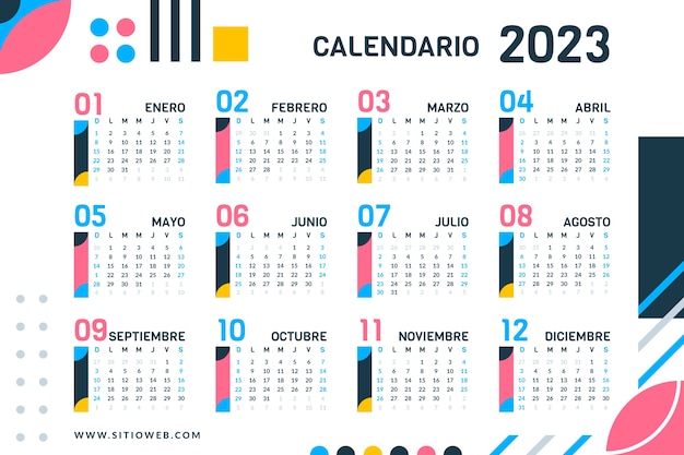 Vettore gratuito modello piatto per il calendario del nuovo anno 2023