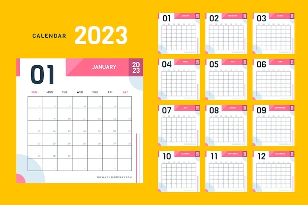 Vettore gratuito modello piatto per il calendario del nuovo anno 2023