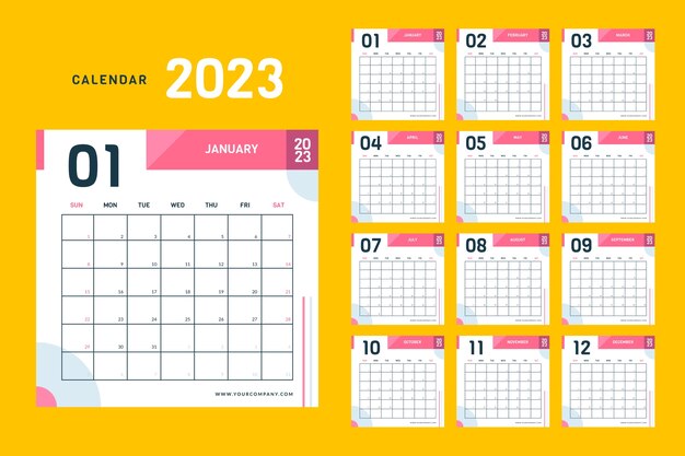 Flat template for 2023 new year calendar