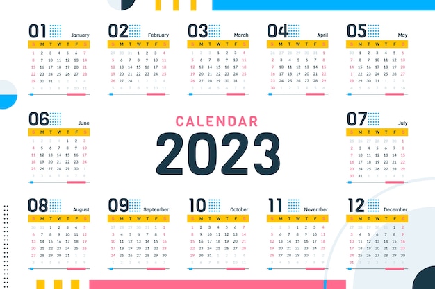 Vettore gratuito modello piatto per il calendario del nuovo anno 2023