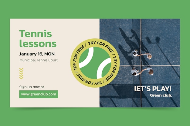 Flat tennis horizontal sale banner template