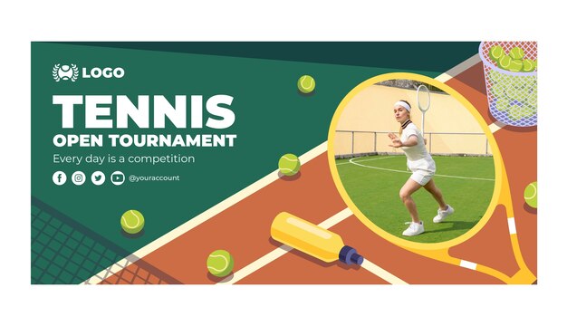 Flat tennis horizontal sale banner template