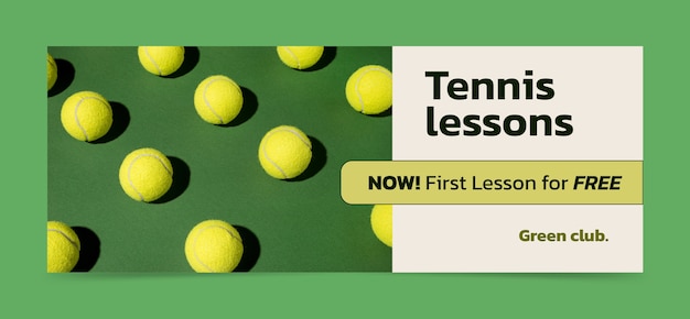 Бесплатное векторное изображение Шаблон обложки для социальных сетей с плоским теннисом