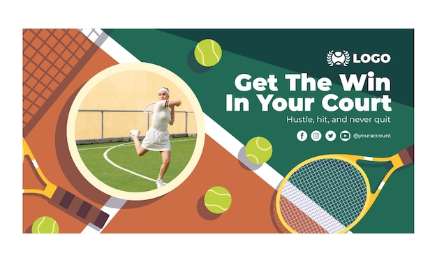 Modello promozionale di social media di tennis piatto