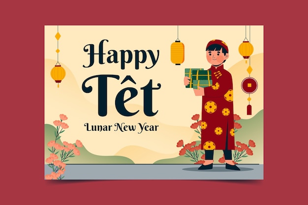 Free vector flat tet greeting card template