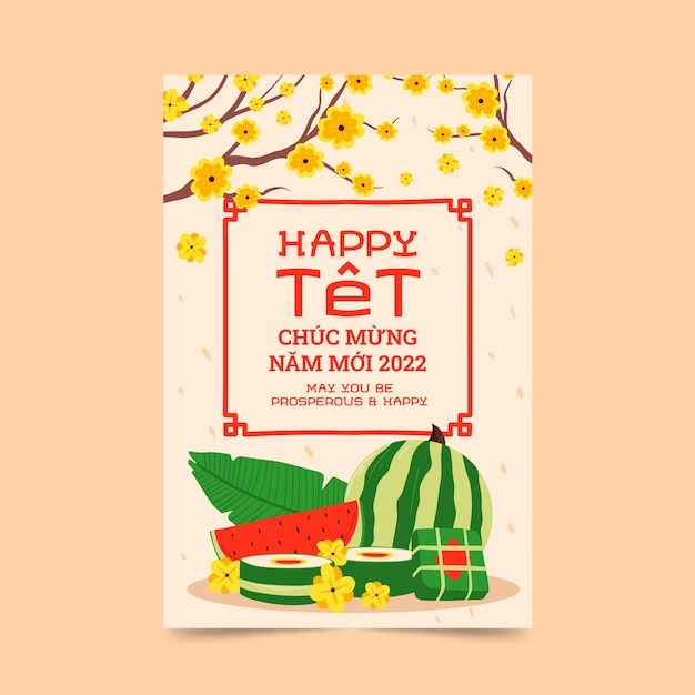 Flat tet greeting card template Free Vector