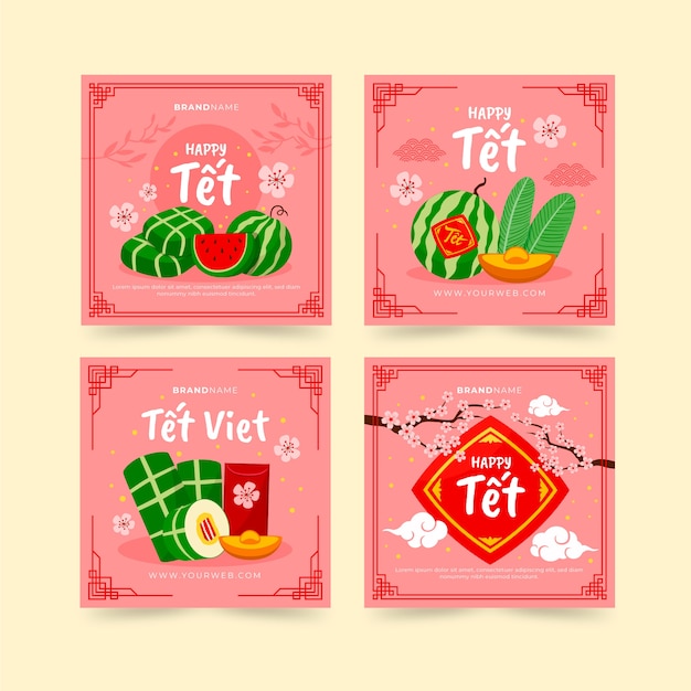 Free vector flat tet instagram posts collection