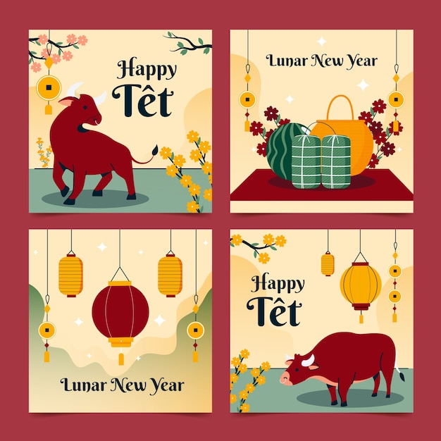 Free vector flat tet instagram posts collection