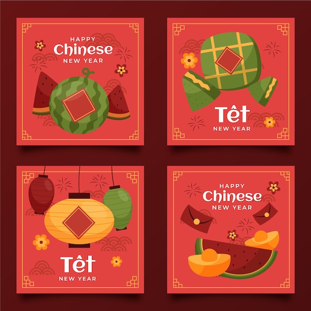 Free vector flat tet instagram posts collection