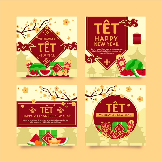 Flat tet instagram posts collection Free Vector