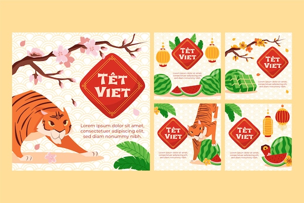 Flat tet instagram posts collection Free Vector