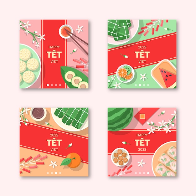 Free vector flat tet instagram posts collection