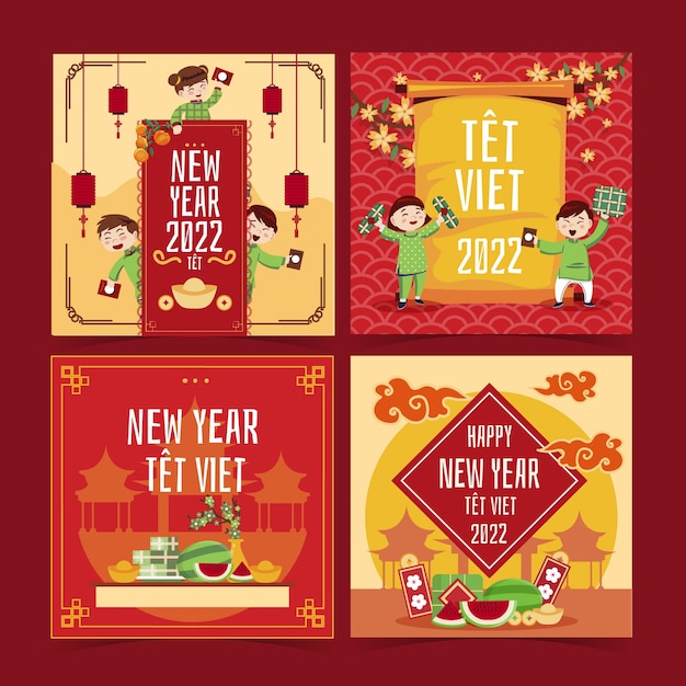 Free vector flat tet instagram posts collection