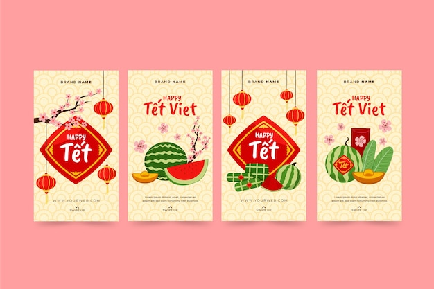 Flat tet instagram stories collection Free Vector
