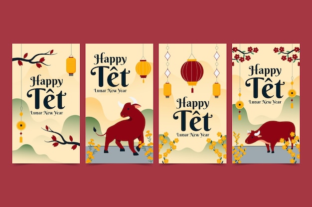 Free vector flat tet instagram stories collection