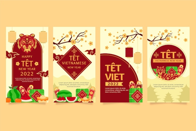 Free vector flat tet instagram stories collection