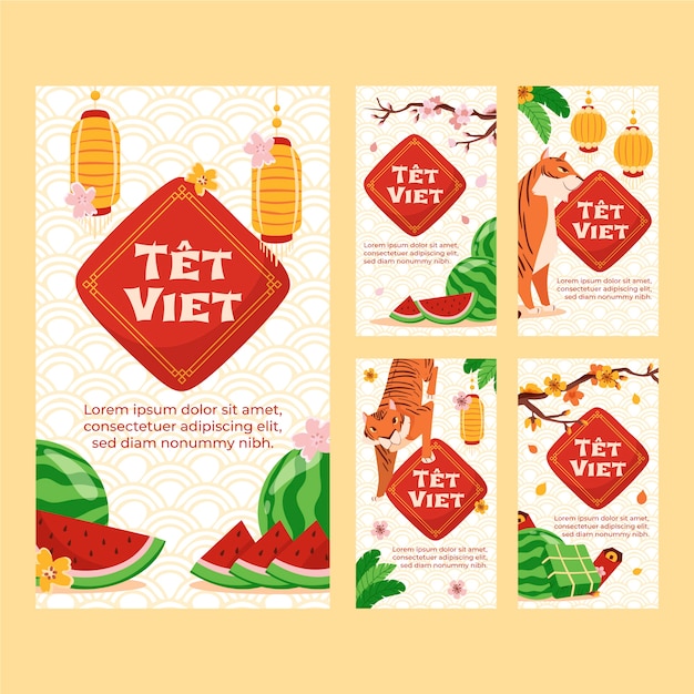 Free vector flat tet instagram stories collection