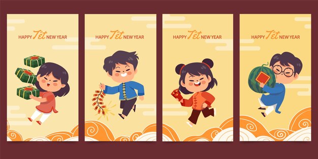 Flat tet instagram stories collection Free Vector