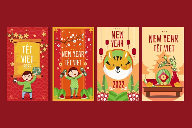 Flat tet instagram stories collection Free Vector