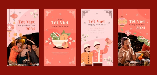 Free vector flat tet instagram stories collection