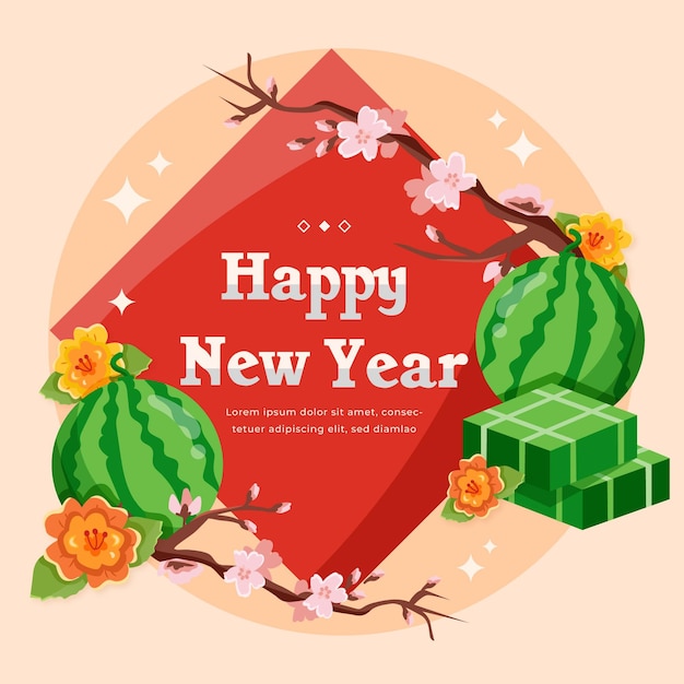 Бесплатное векторное изображение Плоский têt вьетнамский новый год