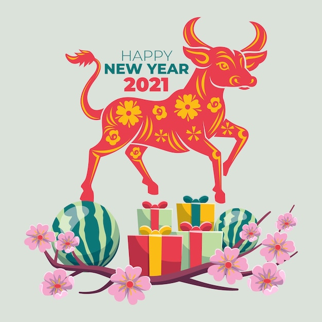 Бесплатное векторное изображение Плоский têt вьетнамский новый год