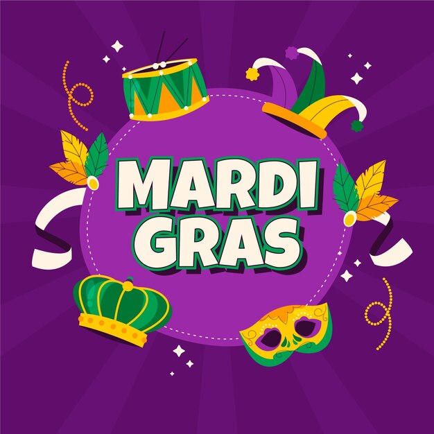 Flat text illustration for mardi gras festival