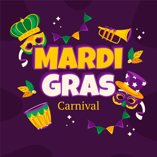 Flat text illustration for mardi gras festival