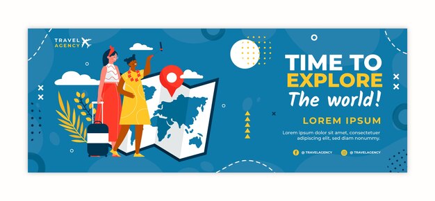flat texture travel agency social media cover template