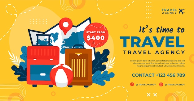 Flat texture travel agency social media promo template