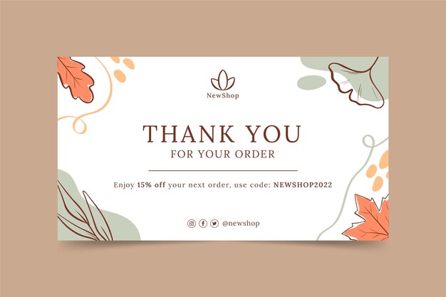Flat thank you card template with leaves
