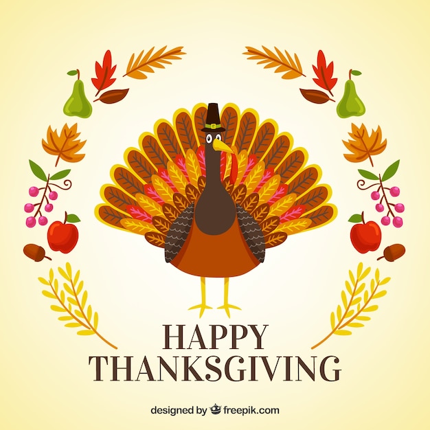 Free vector flat thanksgiving background with turkey