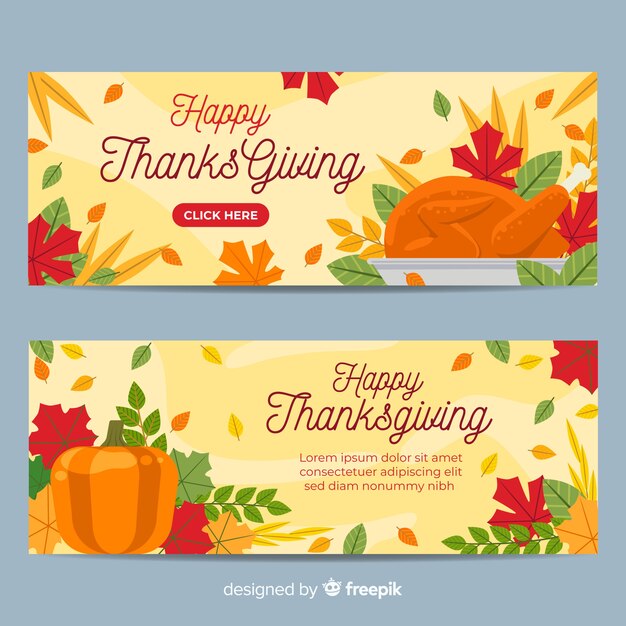 Flat thanksgiving banner set