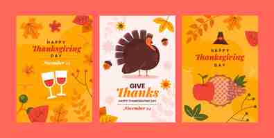 Free vector flat thanksgiving cards collection