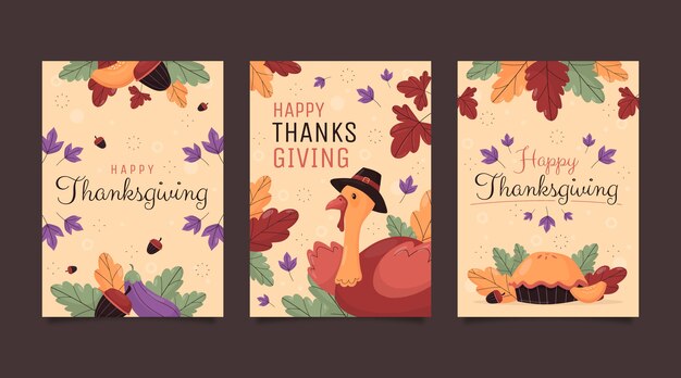 Flat thanksgiving celebration greeting cards collection