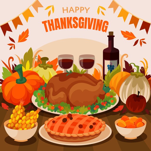 Flat thanksgiving celebration illustration