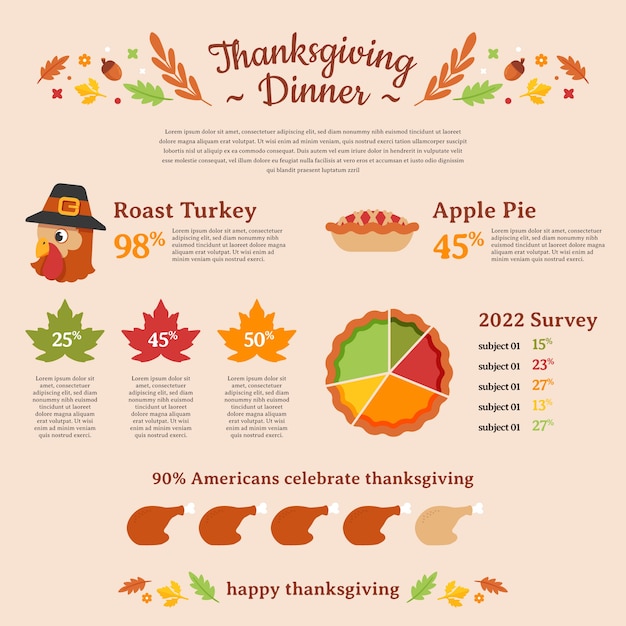 무료 벡터 평면 추수 감사절 축 하 infographic 템플릿