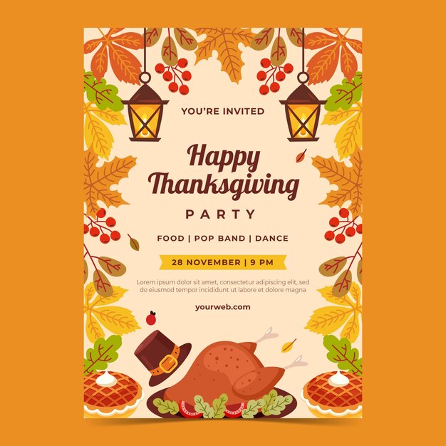 Flat thanksgiving celebration invitation template