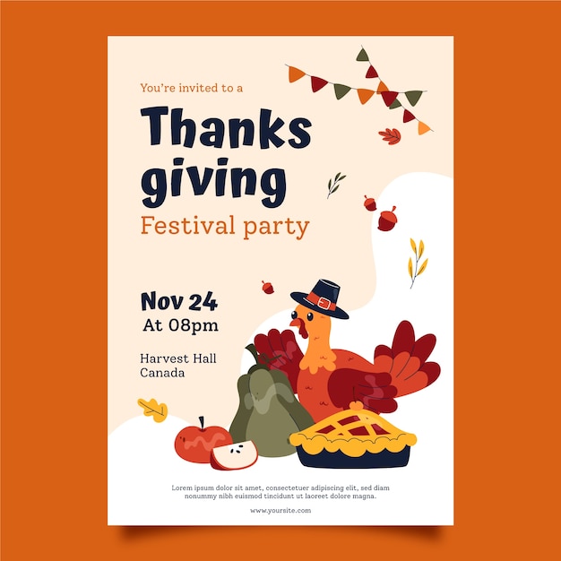 Flat thanksgiving celebration invitation template