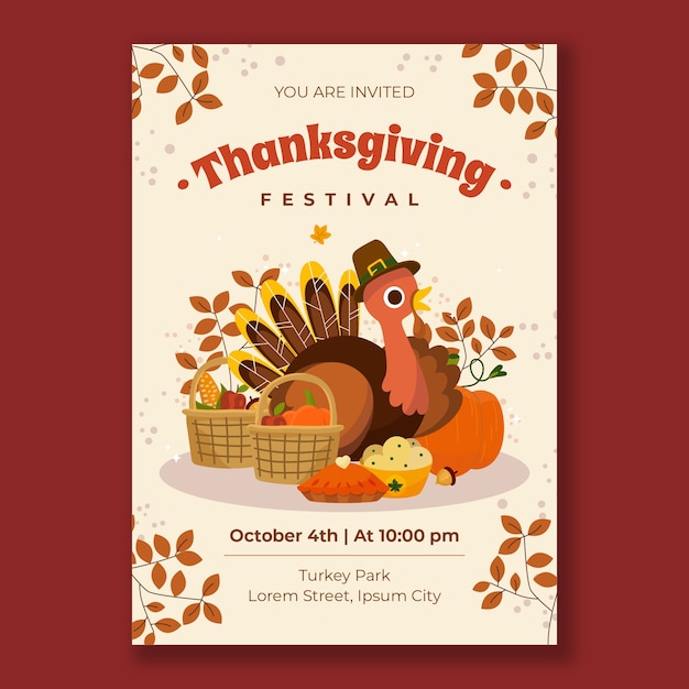 Flat thanksgiving celebration invitation template