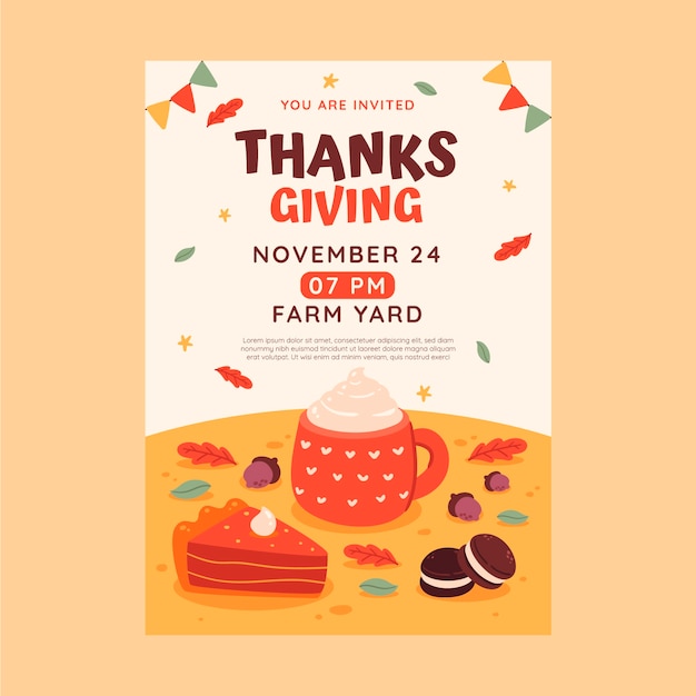 Free vector flat thanksgiving celebration invitation template