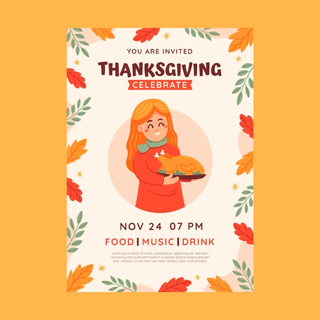 Free vector flat thanksgiving celebration invitation template